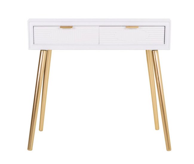 Conforama Recibidor Blanco Y Dorado De Madera Mdf Con 2 Cajones De 82x41x78cm