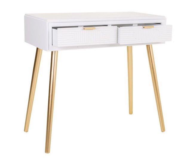 Conforama Recibidor Blanco Y Dorado De Madera Mdf Con 2 Cajones De 82x41x78cm