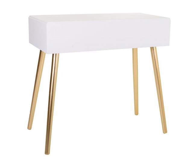 Conforama Recibidor Blanco Y Dorado De Madera Mdf Con 2 Cajones De 82x41x78cm