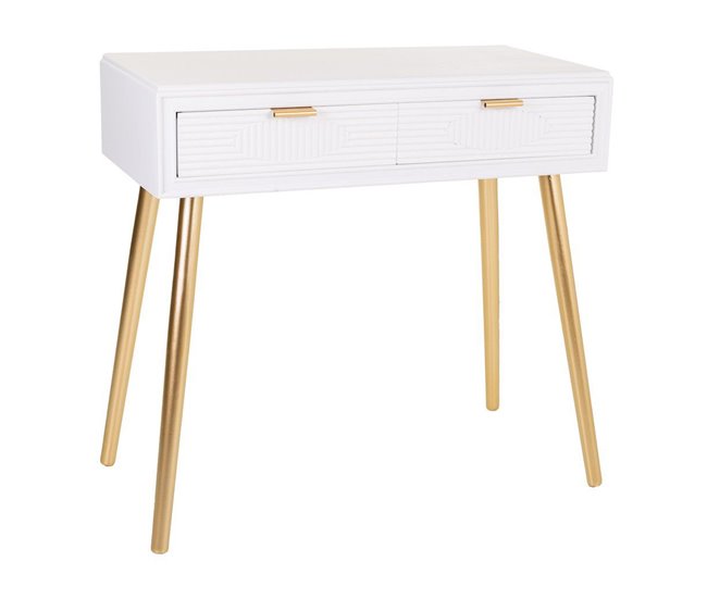 Conforama Recibidor blanco y dorado de madera mdf con 2 cajones de 82x41x78cm