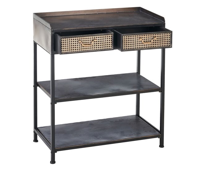 Conforama Recibidor Con 2 Cajones BRICK Marrón Negro Hierro 75 5 X 38 X 85 Cm