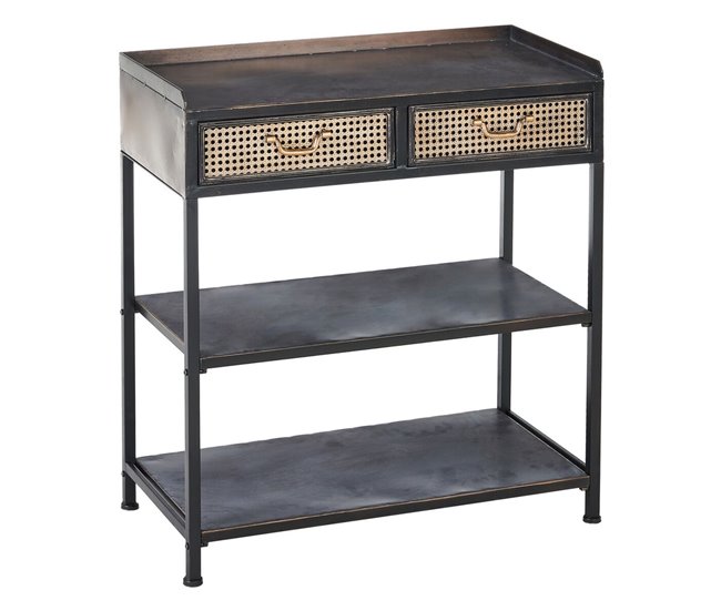 Conforama Recibidor con 2 Cajones BRICK Marrón Negro Hierro 75 5 x 38 x 85 cm