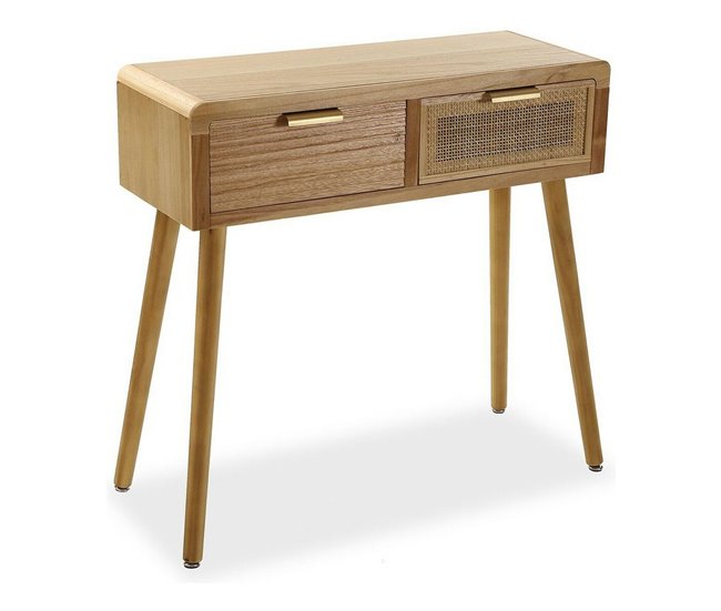 Conforama Recibidor con 2 Cajones Versa 30 x 78 x 80 cm Ratán Madera de Paulonia Madera MDF