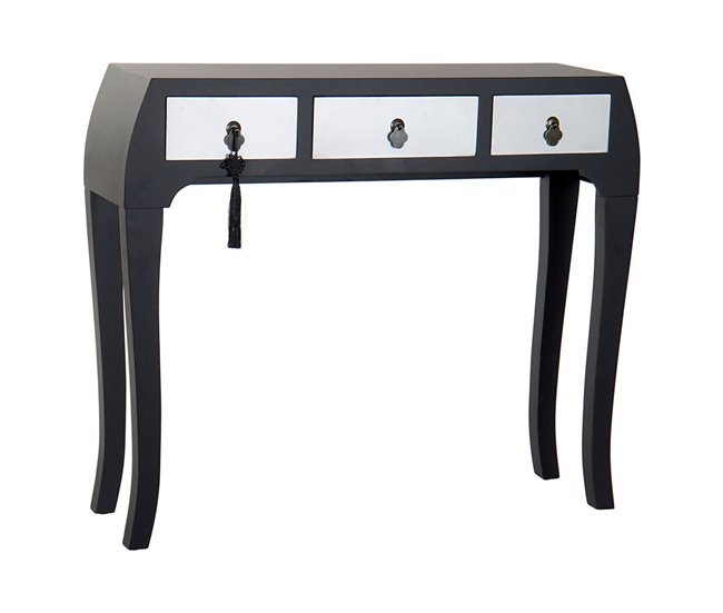 Conforama Recibidor con 3 Cajones DKD Home Decor 8424001737277 Abeto Plateado Negro Madera MDF 96 x 26 x 80 cm