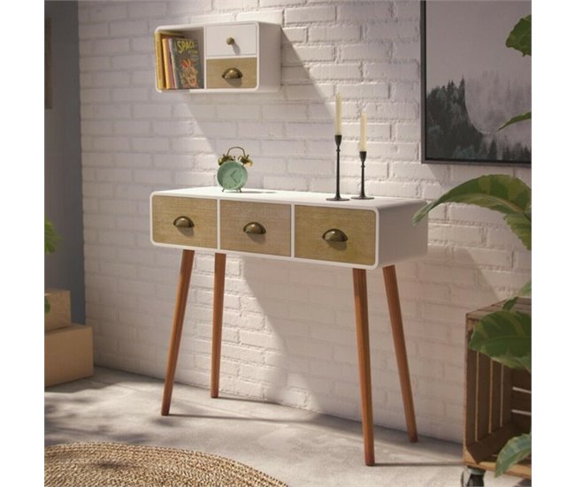 Conforama Recibidor Con 3 Cajones Versa 21080102 Blanco Madera MDF Y Madera De Pino 30 X 80 5 X 90 Cm