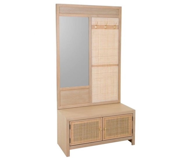 Conforama Recibidor con banco de madera y red con medidas 90x39x181h cm