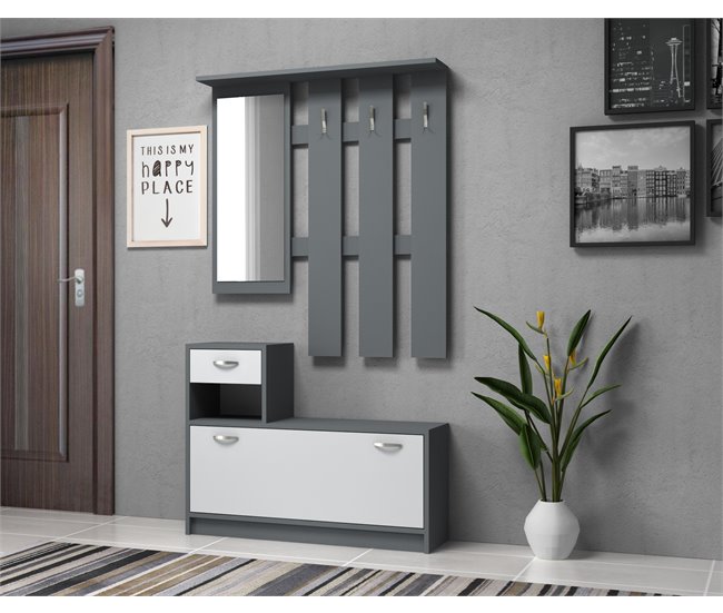 Conforama Recibidor Con Zapatero HOMMY Color Blanco Y Gris