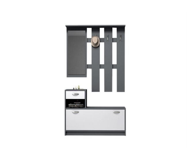 Conforama Recibidor con zapatero HOMMY color blanco y gris