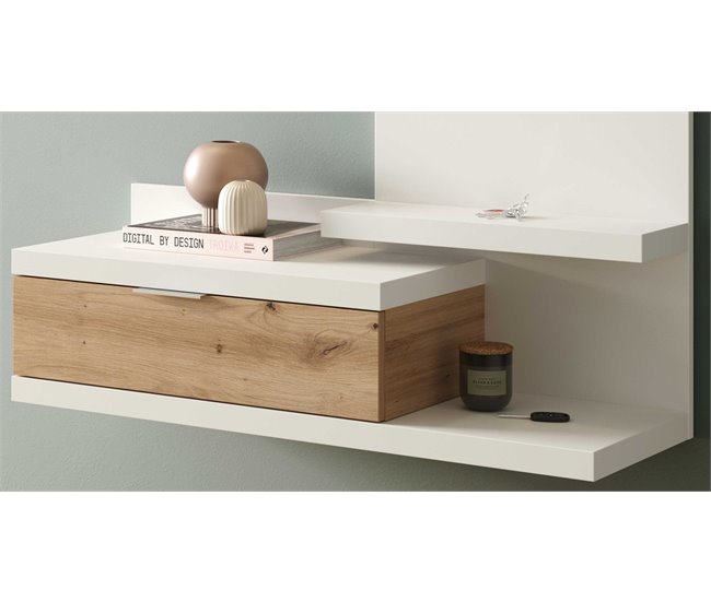 Conforama Recibidor DAHLIA Con Espejo Y Cajón Blanco Y Roble