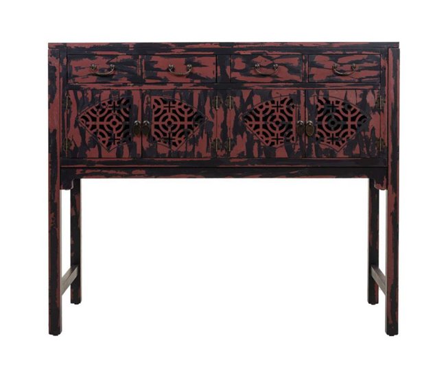 Conforama Recibidor De Madera De Abeto Negro Y Granate Con 4 Puertas Y 4 Cajones De 120x40x102 Cm