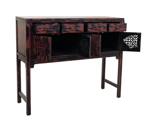 Conforama Recibidor De Madera De Abeto Negro Y Granate Con 4 Puertas Y 4 Cajones De 120x40x102 Cm