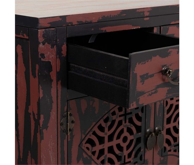 Conforama Recibidor De Madera De Abeto Negro Y Granate Con 4 Puertas Y 4 Cajones De 120x40x102 Cm