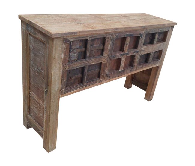 Conforama Recibidor de madera de acabado artesanal marrón 138x39x90h cm