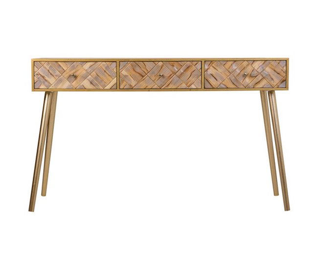 Conforama Recibidor De Madera De Paulownia Marrón Con 3 Cajones Y Rombos Tallados 132x42x79 Cm