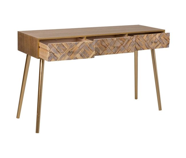 Conforama Recibidor De Madera De Paulownia Marrón Con 3 Cajones Y Rombos Tallados 132x42x79 Cm