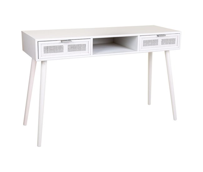 Conforama Recibidor de madera y reja blanca 120x42x79h cm