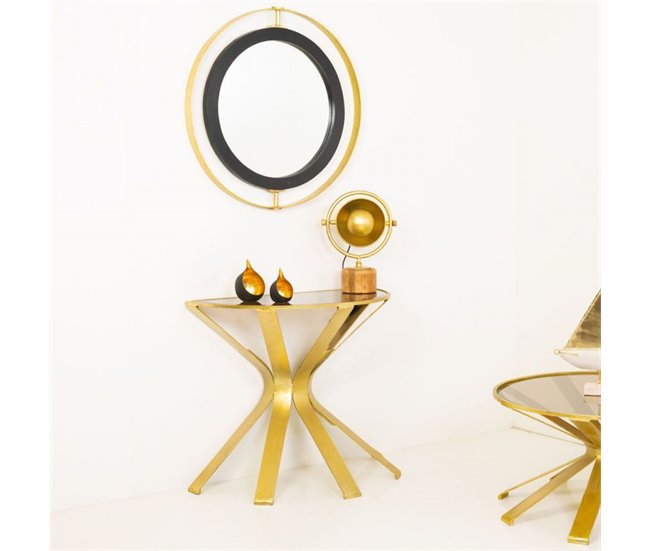 Conforama Recibidor En Metal Y Cristal Dorado 94x52x78h Cm