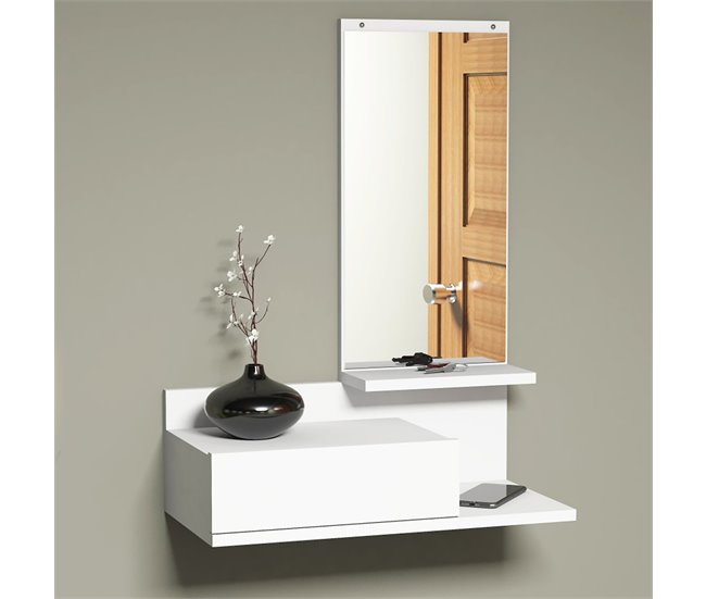 Conforama Recibidor Gundsø - Estantería Con Espejo Aglomerado 80 X 60 X 30 Cm Blanco [en.casa]