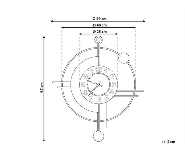 Conforama Reloj De Pared De Hierro Dorado Y Negro 59 X 67 Cm ALLOGNY