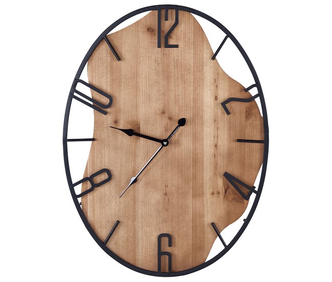 Conforama Reloj de pared de hierro madera clara y negro 46 x 60 cm MEYNES