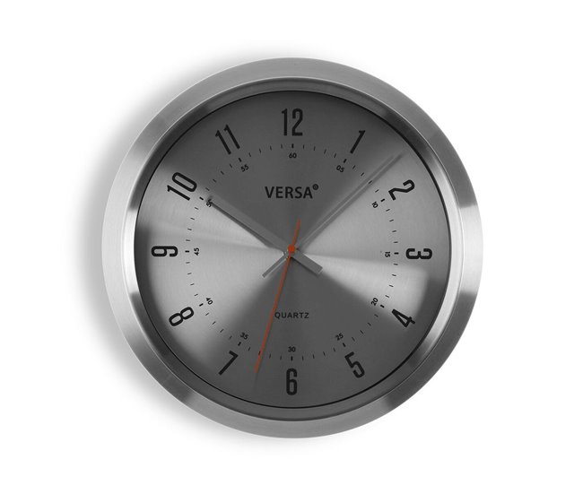 Conforama Reloj de Pared Versa Plateado 6 x 35 5 x 35 5 cm Metal Aluminio Cuarzo