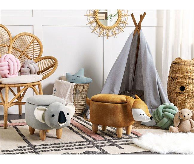 Conforama Reposapiés De Terciopelo Gris Claro/madera Clara COALA