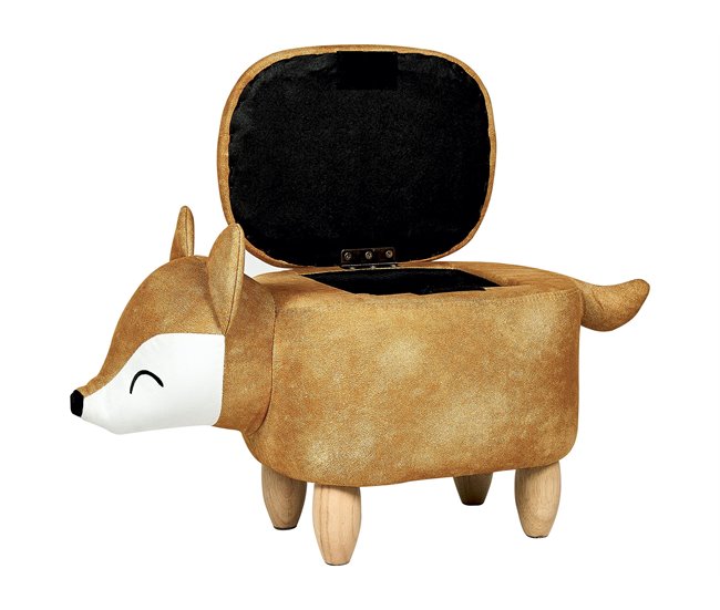 Conforama Reposapiés De Terciopelo Naranja/blanco/madera Clara FOX