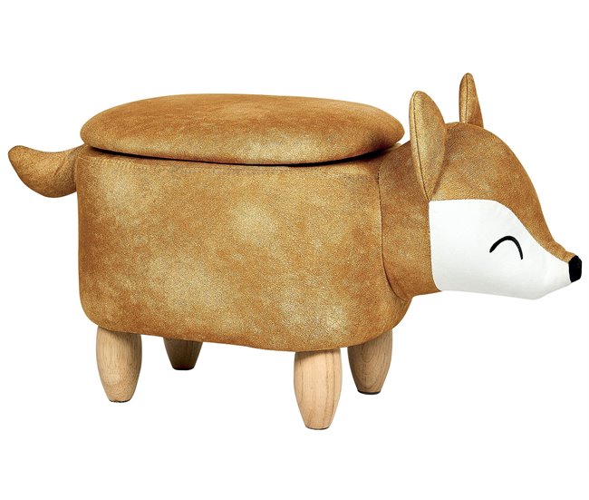 Conforama Reposapiés de terciopelo naranja/blanco/madera clara FOX