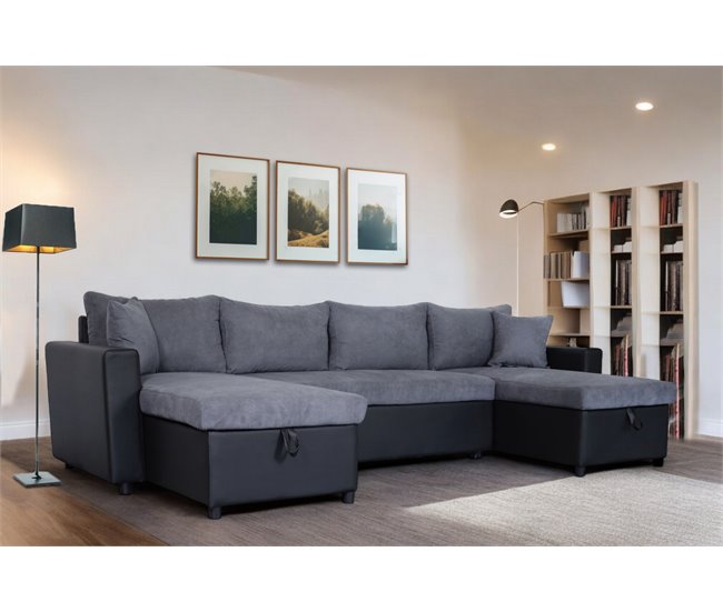 Conforama Rinconera U Con Cama Y Dos Arcónes GOLF Color Gris Y Negro