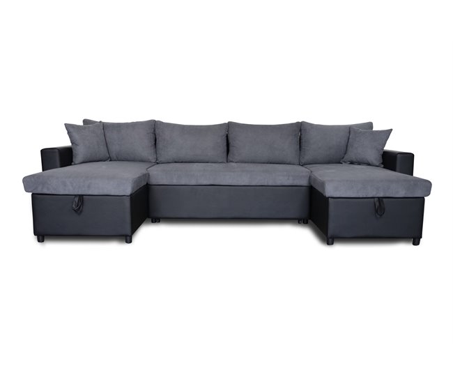 Conforama Rinconera U con cama y dos arcónes GOLF color gris y negro