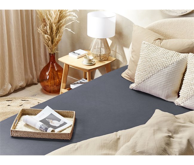 Conforama Sábana De Algodón Gris Oscuro 90 X 200 Cm JANBU