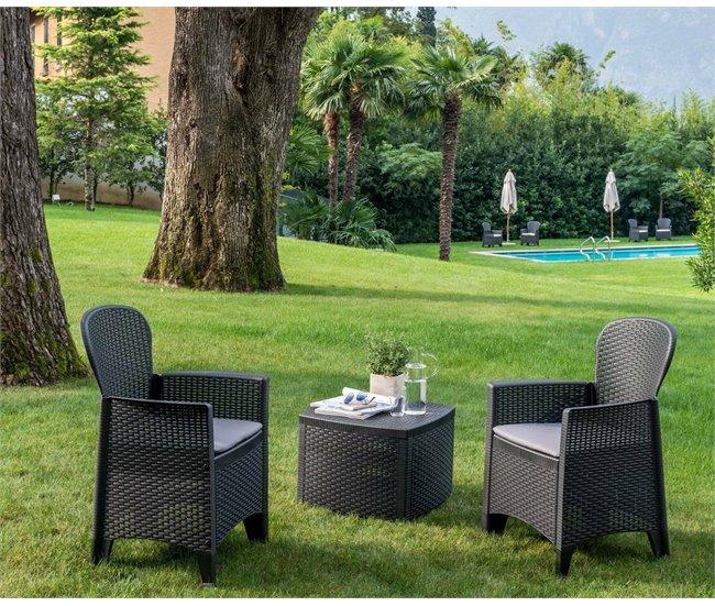 Conforama Salón De Jardín Dakain Conjunto De Jardín Con 2 Sillones Y 1 Mesa Container Zona De Estar Efecto Rattan 100% Made In Italy Antracita