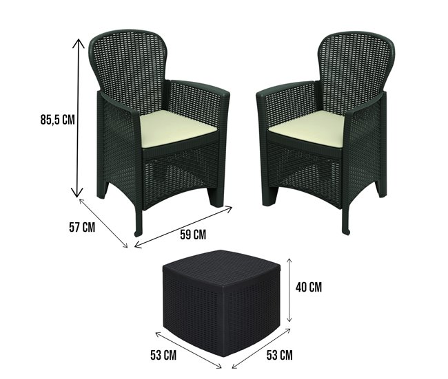 Conforama Salón De Jardín Dakain Conjunto De Jardín Con 2 Sillones Y 1 Mesa Container Zona De Estar Efecto Rattan 100% Made In Italy Antracita
