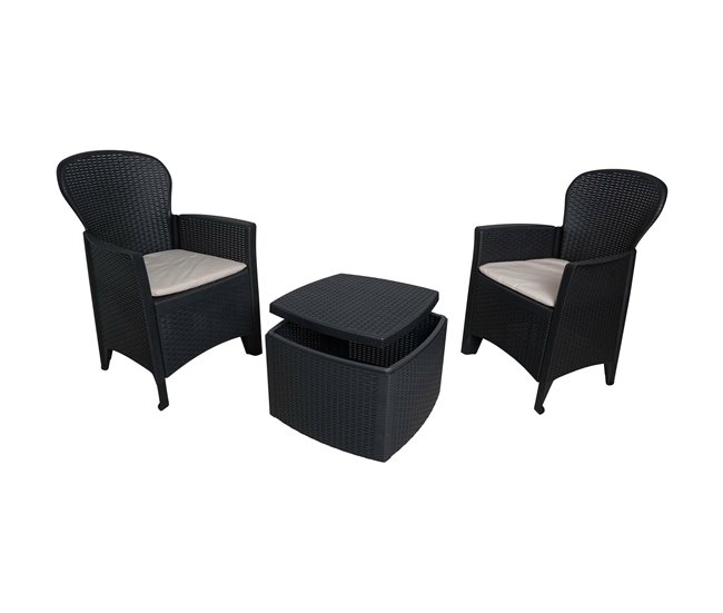 Conforama Salón De Jardín Dakain Conjunto De Jardín Con 2 Sillones Y 1 Mesa Container Zona De Estar Efecto Rattan 100% Made In Italy Antracita