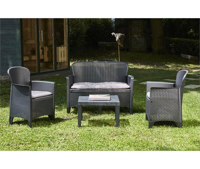 Conforama Salón De Jardín Debois Conjunto De Jardín Con 2 Sillones 1 Sofá Y 1 Mesa De Centro Zona De Estar Efecto Ratán Con Cojines 100% Made In Italy Antracita