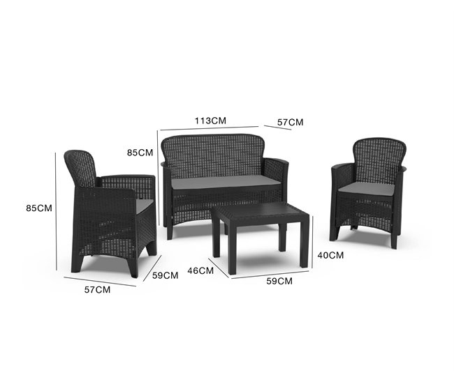 Conforama Salón De Jardín Debois Conjunto De Jardín Con 2 Sillones 1 Sofá Y 1 Mesa De Centro Zona De Estar Efecto Ratán Con Cojines 100% Made In Italy Antracita