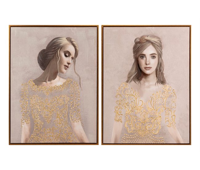 Conforama Set 2 Cuadros Señoras Con Marco Dorado 60x4x80 Cm