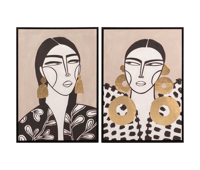 Conforama Set 2 Cuadros Señoras Foil Marco Negro 50x4x70 Cm