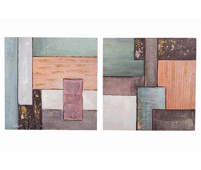 Conforama Set 2 Lienzos Abstr. 40% Pintado Mano 60x3x60 Cm