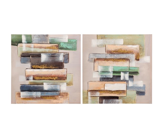 Conforama Set 2 Lienzos Abstrac. 40% Pintado Mano 60x3x60 Cm