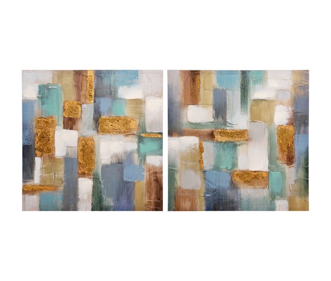 Conforama Set 2 Lienzos Abstrac. 40% Pintado Mano 60x3x60 Cm
