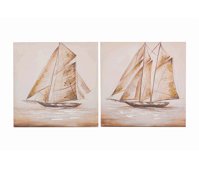 Conforama Set 2 Lienzos Barco 40% Pintado Mano 60x3x60 Cm