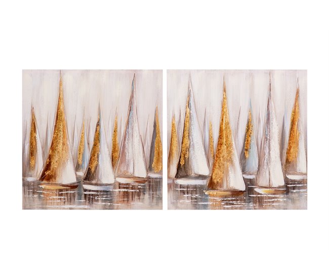 Conforama Set 2 Lienzos Barcos 40% Pintado Mano 60x3x60 Cm
