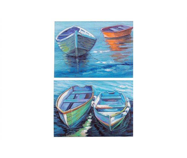 Conforama Set 2 Lienzos Barcos 40% Pintado Mano 70x3x50 Cm