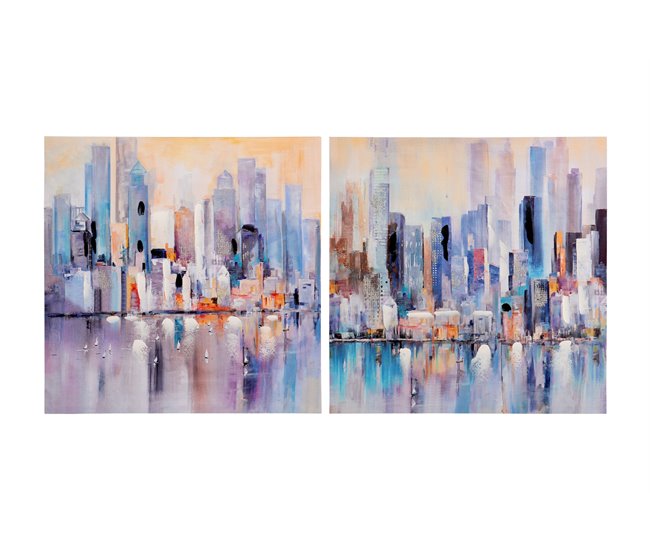 Conforama Set 2 Lienzos Ciudad 40% Pintado Mano 60x3x60 Cm