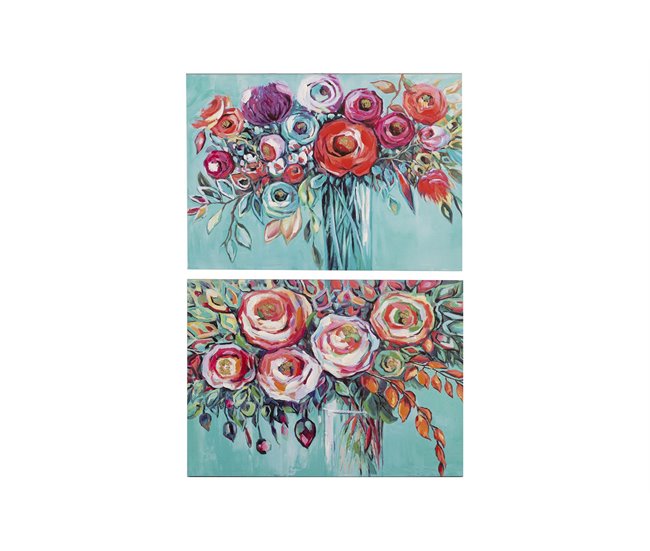 Conforama Set 2 Lienzos Flores 40% Pintado Mano 70x3x50 Cm