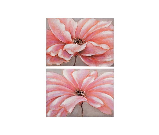 Conforama Set 2 Lienzos Flores 40% Pintado Mano 70x3x50 Cm