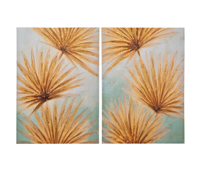Conforama Set 2 Lienzos Hojas 40% Pintado Mano 50x3x70 Cm