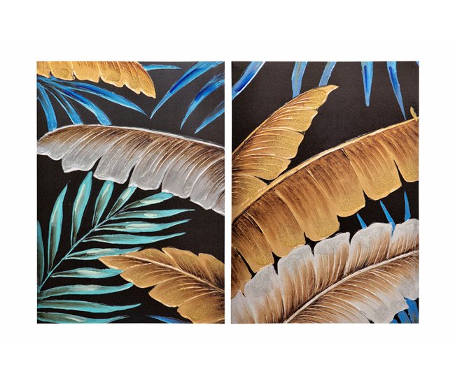 Conforama Set 2 Lienzos Hojas 40% Pintado Mano 50x3x70 Cm