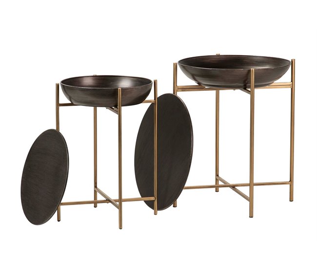 Conforama Set 2 Mesas Auxiliares Metal 52x52x61 41x41x56 Cm